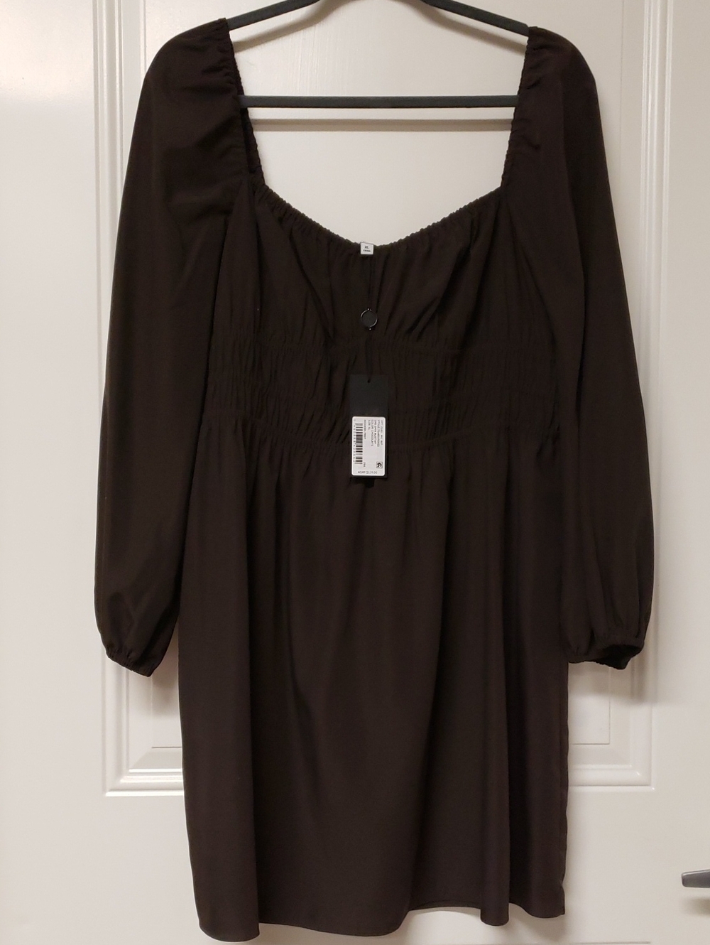 Gianni Bini Chocolate Brown Smocked Square Neck Mini Dress NWT